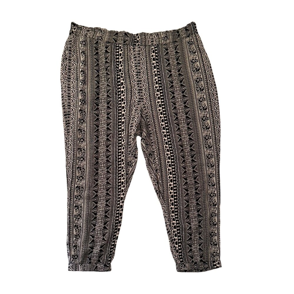 Susan Graver Boho Print Lounge Pants Size 1XP Black White Elastic Waist Joggers